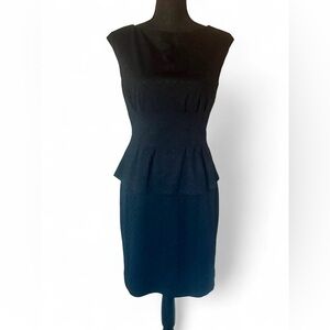 American Living - Black Peplum Sheath Dress with Lace Overlay